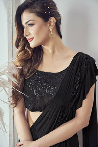 Thumbnail for Mahotsav Women's Black Lycra Embellished Ready To Wear Saree With Stitched Blouse - Distacart