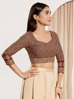 Thumbnail for Joban Fashion Maroon Cotton Padded Blouse With Sweetheart Neck Elbow Sleeves - Distacart