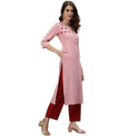 Thumbnail for Anubhutee Women's Cotton Striped Pink Kurta with Trouser - Distacart