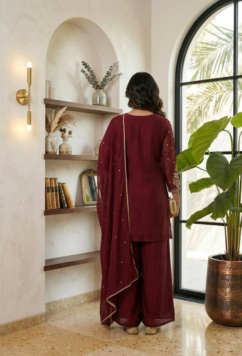 Teeya Creation New Latest Stylish Kurta Palazzo Set - Red - Dista
