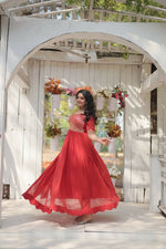 Thumbnail for Aastha Fashion Women's Orange Faux Blooming Embroidery Zari Sequins-work Gown - Distacart