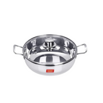 Thumbnail for Sumeet Stainless Steel Induction Bottom Kadhai with Glass Lid - Dista