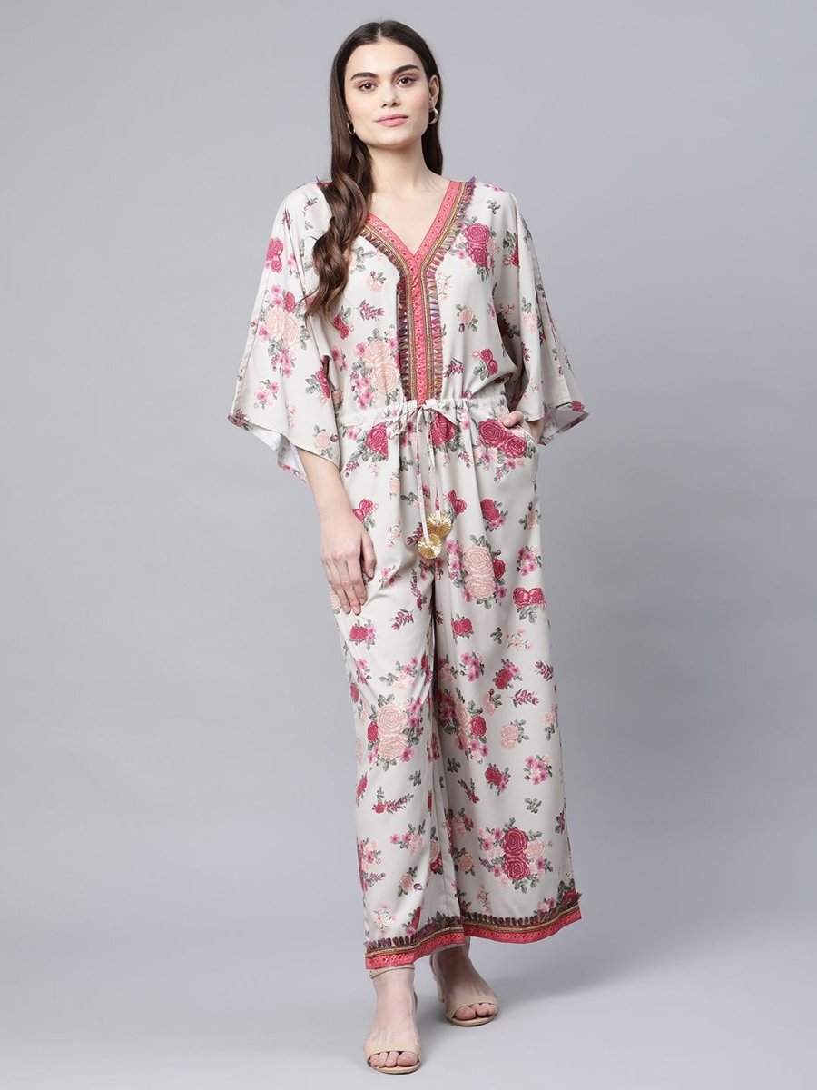 Ahalyaa Womens Beige Crepe Digital Floral Print Jumpsuit - Distacart