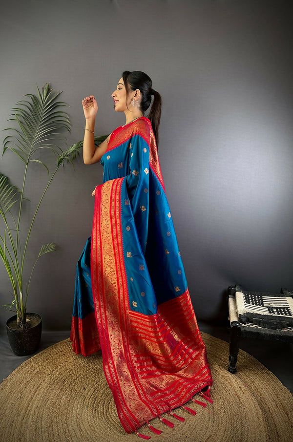 Joban Fashion Banarasi Royal Blue Woven Soft Silk Saree