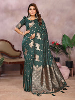 Thumbnail for Anaita Dark Green Premium Banarasi Tissue Silk Saree With Gala Weaving Work - Distacart