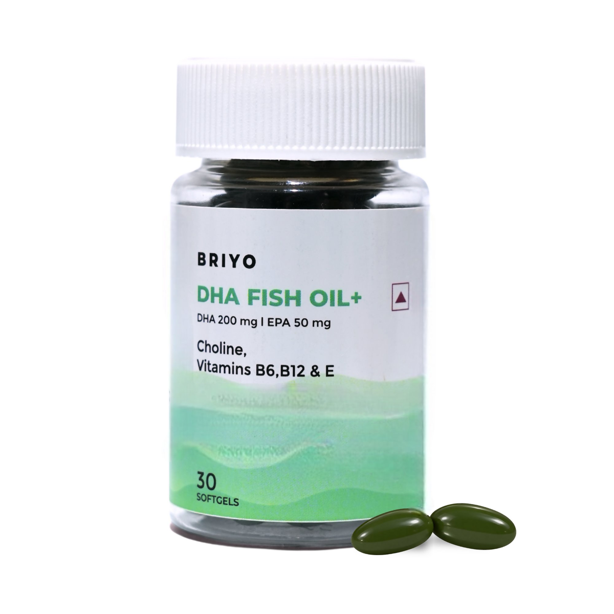 Briyo Fish Oil 60% Omega 3 40% DHA with Choline Bitartrate, Vitamin B12, B6 & Vitamin E Capsules