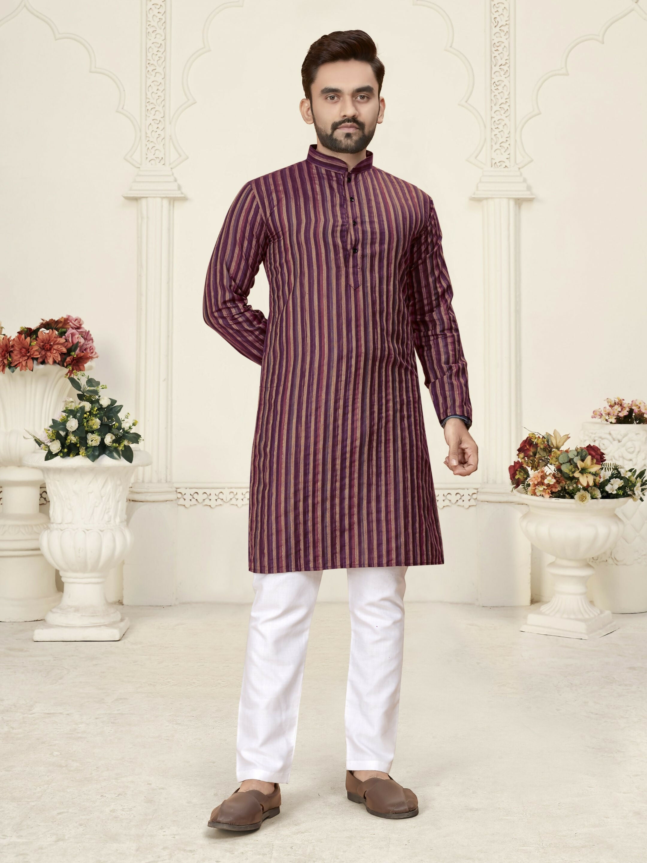 Anaita Purple Jacquard Linen Cotton Straight Kurta - Distacart