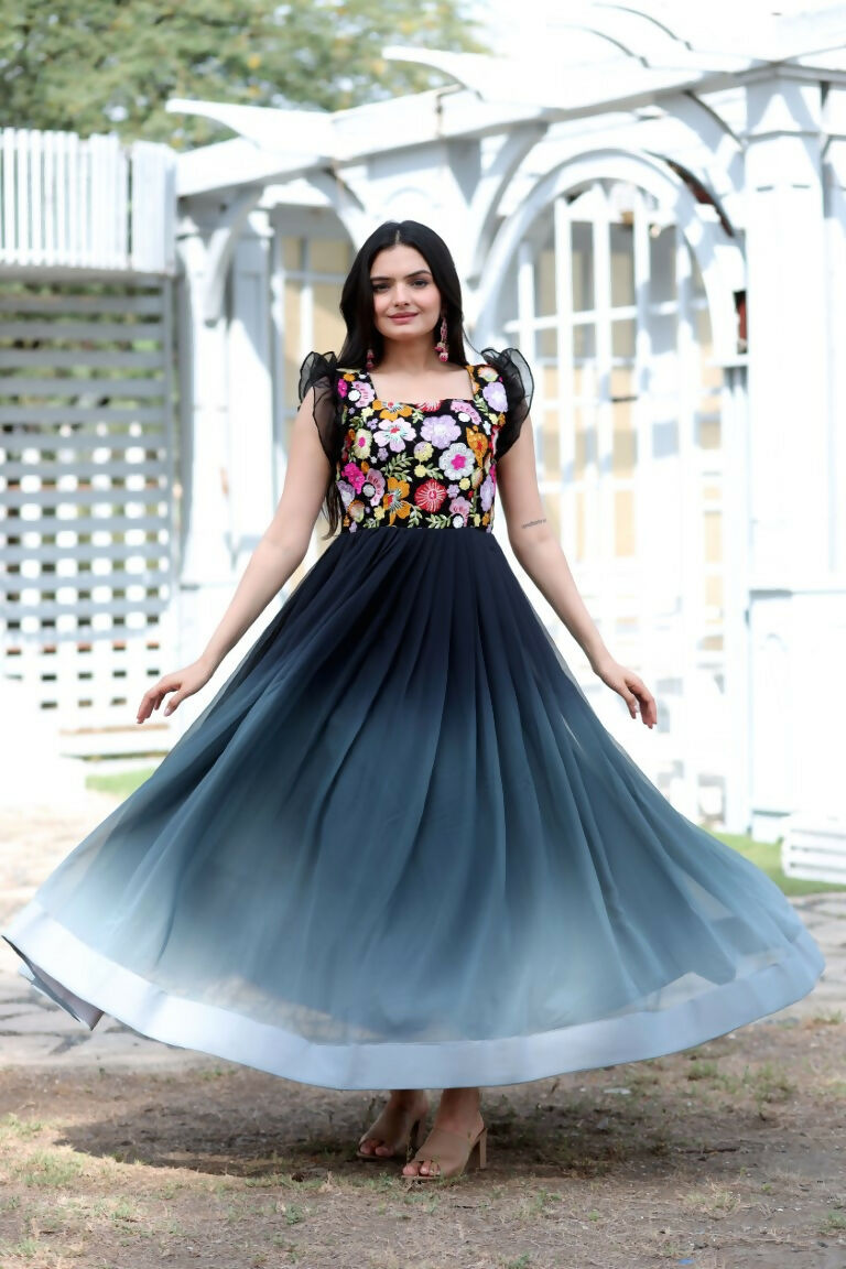 Jyoti Fashion Women's Black Sequins Embroidery Faux Blooming Anarkali Dress - Distacart