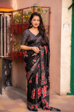 Thumbnail for Black Silk Blend Ethnic Motifs Saree with Unstitched Blouse - Hiral Fashion - Distacart