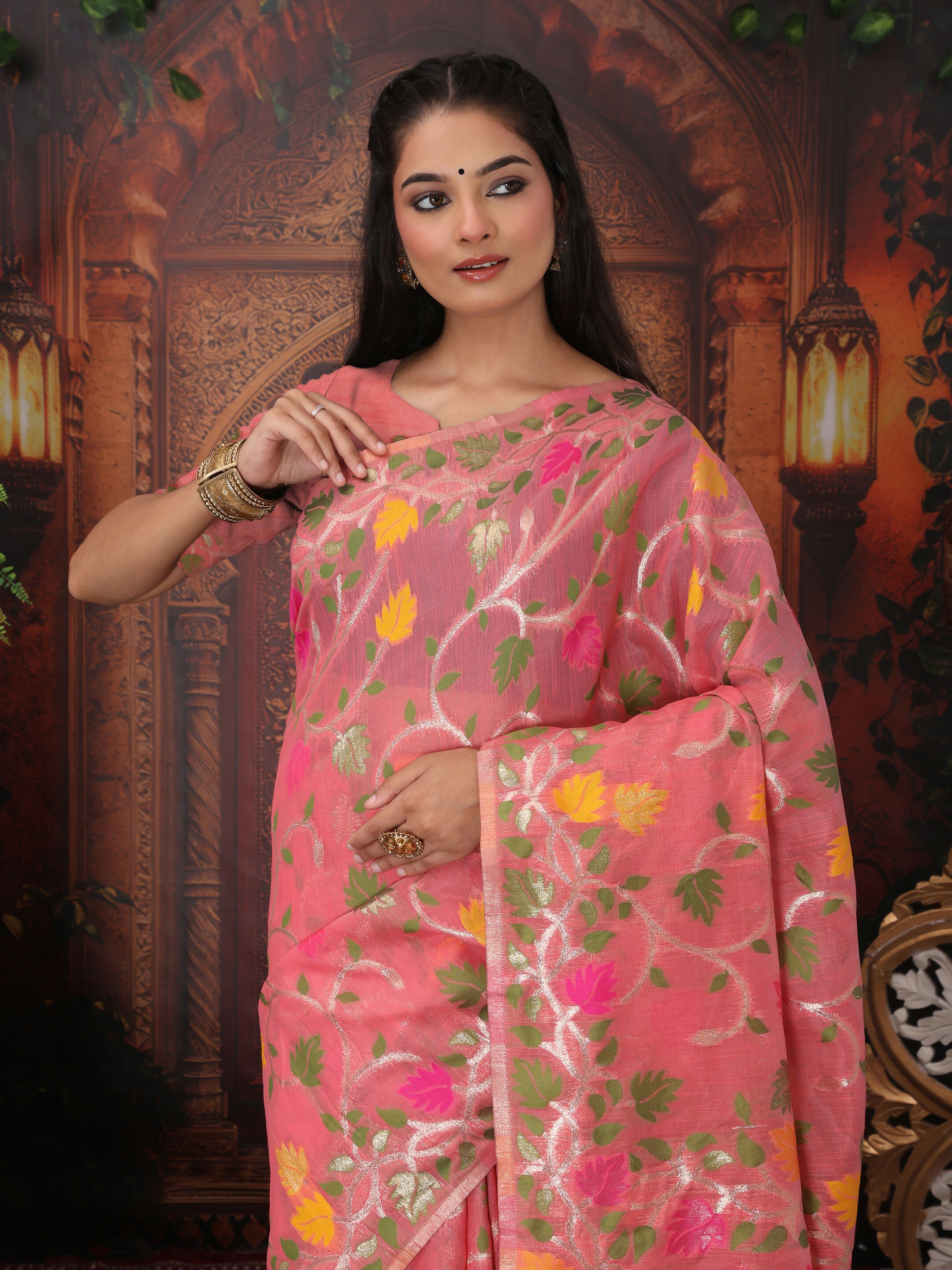 Astita Linen Cotton Pink Saree
