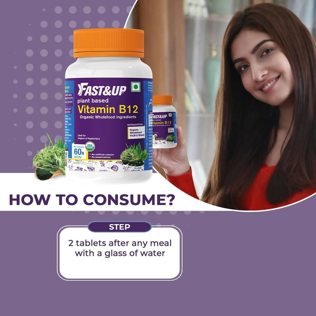 Fast&Up Plant Based B12 Tablets With Natural Methylcobalamin