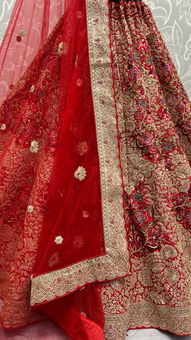 Jyoti Fashion Women's Red Silk Fancy Dori & Sequins Multi Thread Embroidered with Diamond Work Wedding Lehenga Choli - Distacart