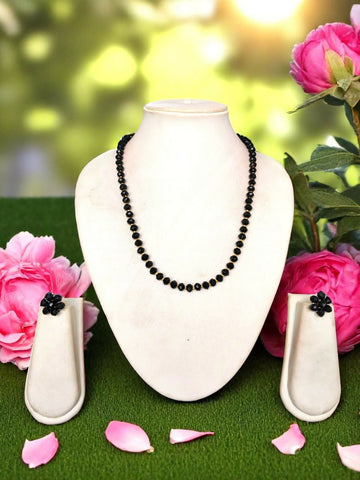 Inhanns Crystal Bloom – Single Line Necklace + Studs - Dark Black - Distacart