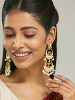 Thumbnail for Nuyug 22K Gold-Plated Kundan Studded & Pearl Beaded Layered Chandbalis