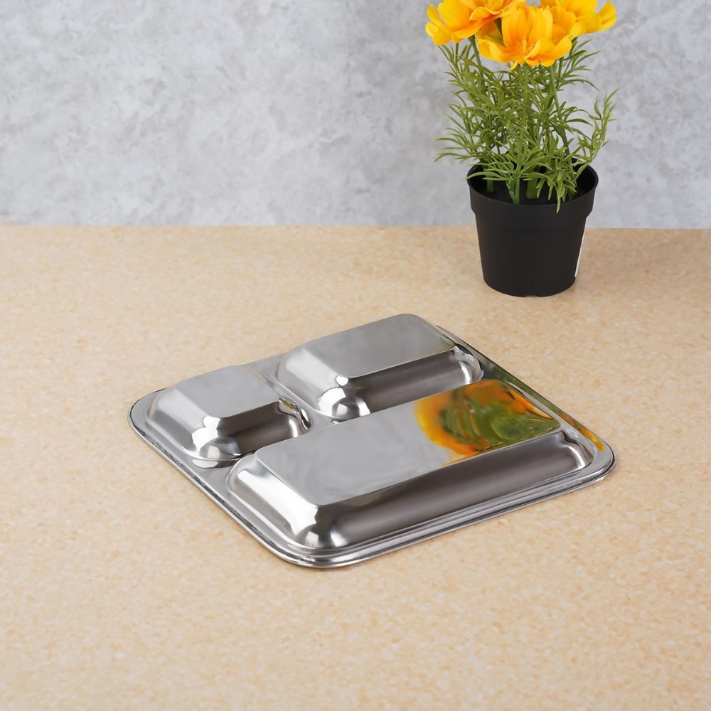 Sumeet Stainless Steel 3 in 1 Idli Wada Compartment plate - Small - Dista