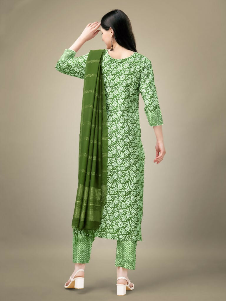 Jyoti Fashion Women's Green Rayon Embroidery & Sequence work Kurta with Trouser & Dupatta - Distacart
