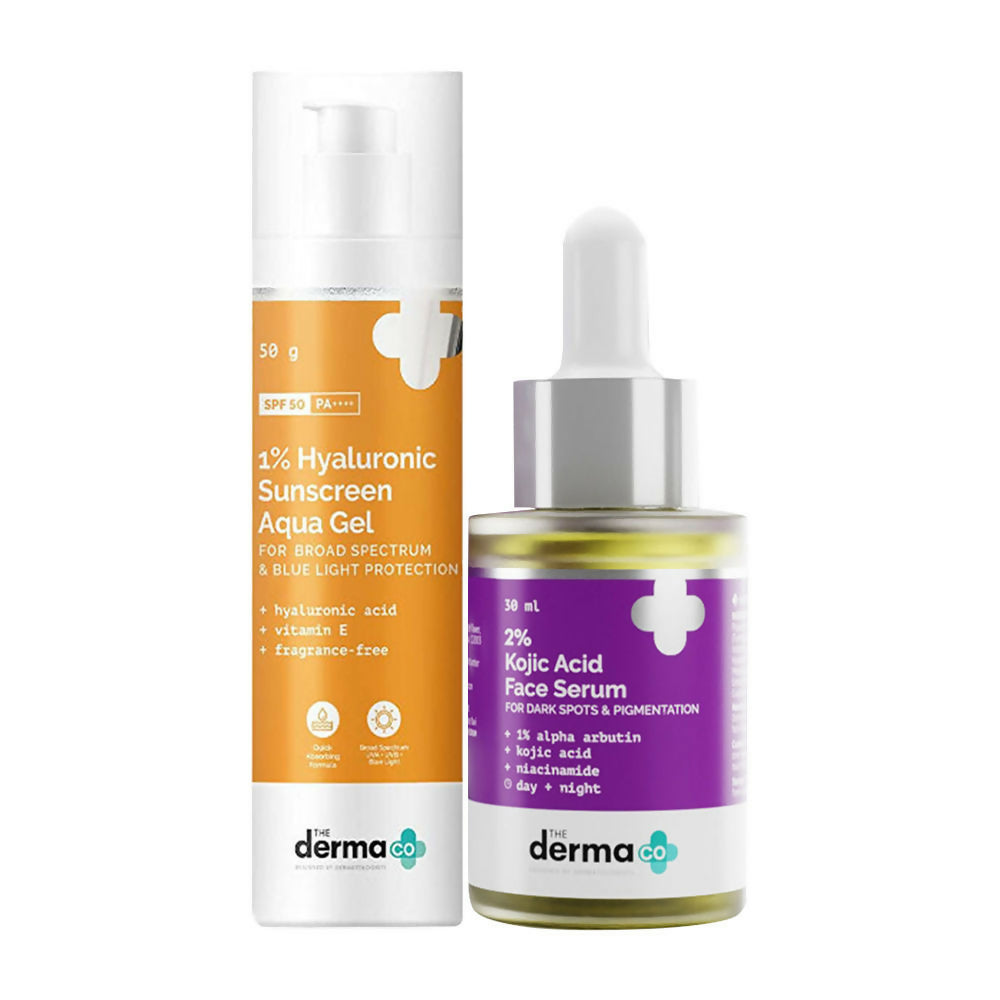 The Derma Co 2% Kojic Acid Face Serum & 1% Hyaluronic Sunscreen Aqua Gel SPF 50 Combo - Distacart