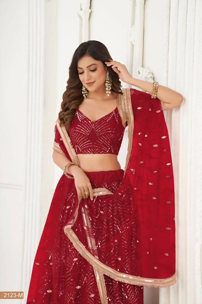 Aastha Fashion Maroon Butterfly Net Tone To Tone Thread Work, Sequence Work And Original Mirror Work Embroidery Wedding Wear Lehenga Choli - Distacart