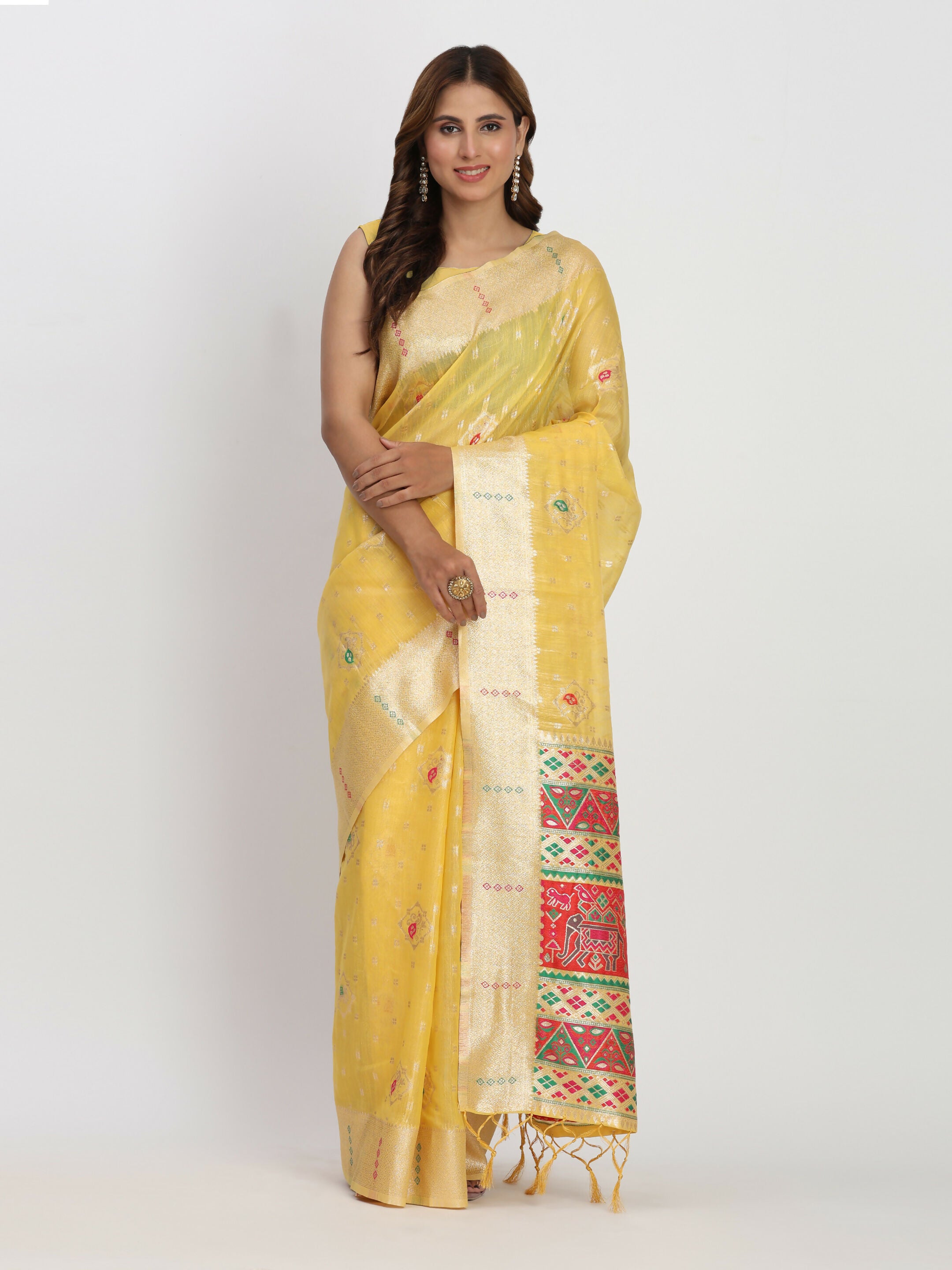 Astita Linen Cotton Yellow Saree