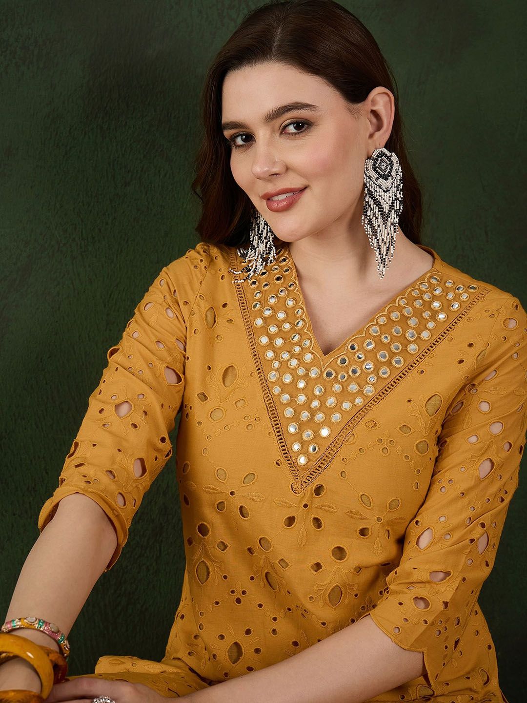 Sangria Embroidered Pure Cotton Kurta & Trousers - Distacart