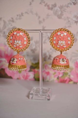 Orange Round Shape Ethnic Meenakari Jhumki Earrings By House of Ree - Distacart