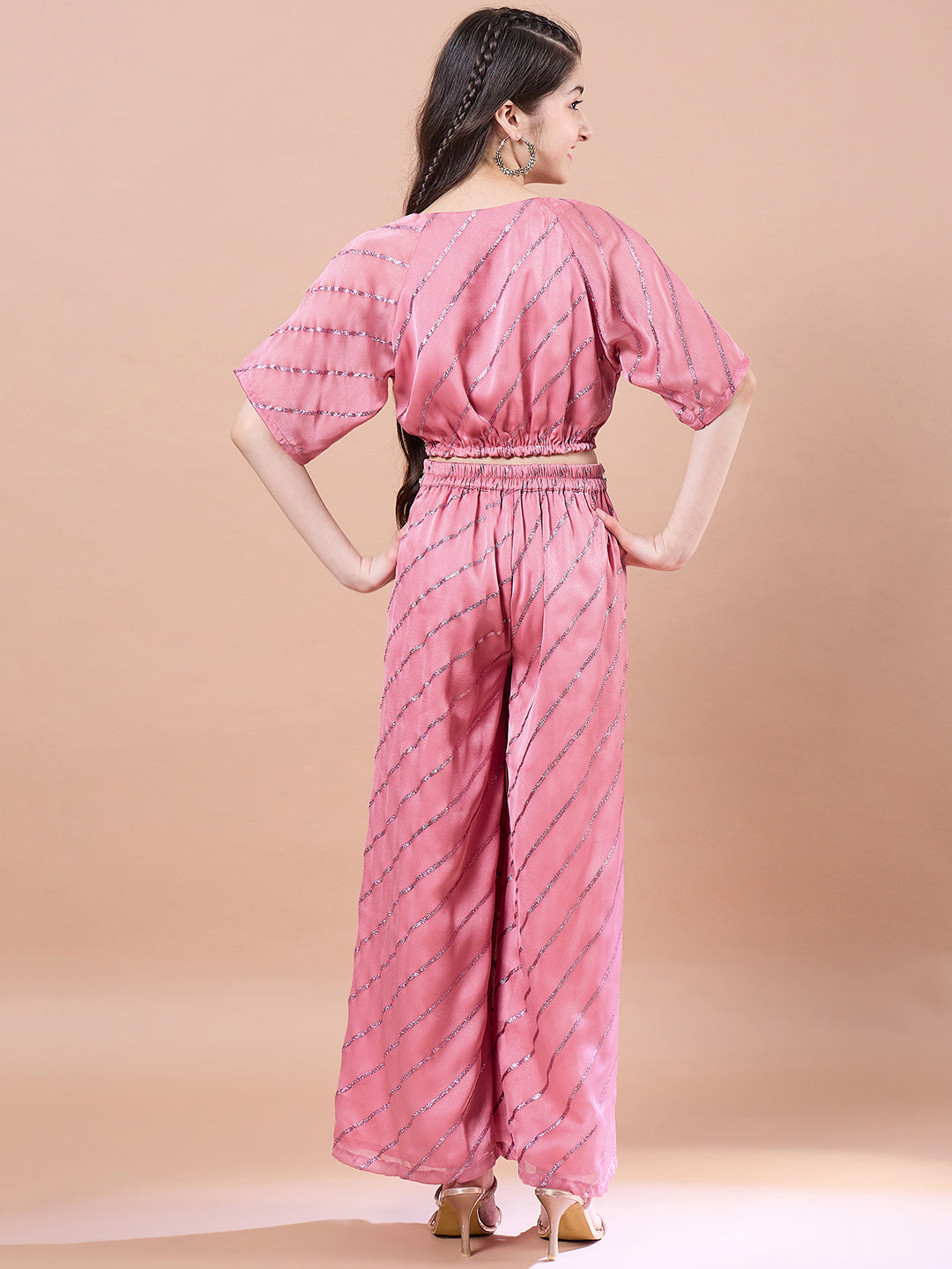 Girls Peach Striped Top With Pyjamas for Kids - Mini Marvels - Distacart