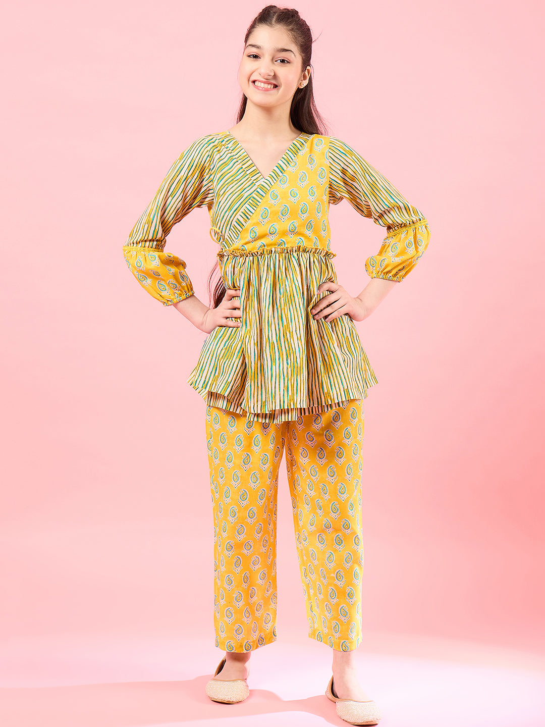 Girls Yellow Checked Pyjamas for Kids - Mini Marvels - Distacart