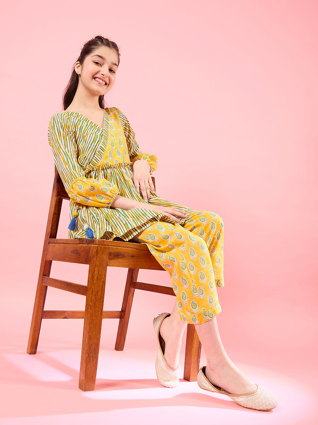 Girls Yellow Checked Pyjamas for Kids - Mini Marvels - Distacart