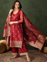 Thumbnail for Sangria Woven Design Kurta & Palazzo With Dupatta