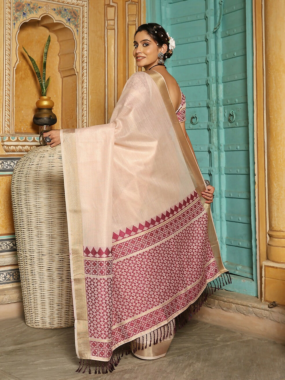Astita Wine Linen Saree