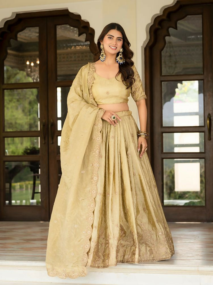 Jihu Culture Women's Cream Zari Embroidery Work Lehenga Choli