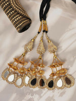 Thumbnail for Ruby Raang Gold Gota Pati Work And Black Thread And Mirrors With Gold Stones - Distacart