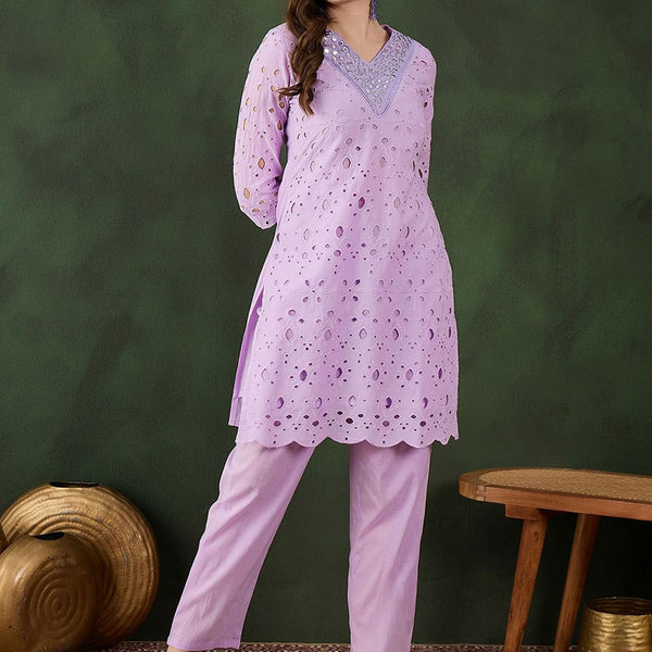 Sangria Embroidered Pure Cotton Kurta & Trousers - Distacart