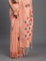 Thumbnail for Astita Linen Cotton Peach Saree