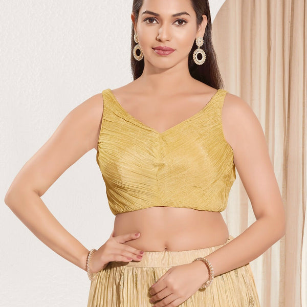 Joban Fashion Gold Tissue Padded Blouse With Sweetheart Neck Sleeveless - Distacart