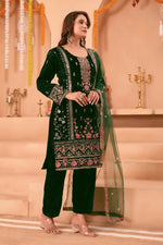 Thumbnail for Joban Fashion Green Kurta Set Velvet Embroidery Sequence Work - Distacart
