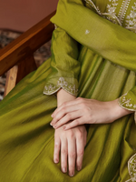 Thumbnail for The52 Light Green Women's Beautiful Vichitra Silk Fabric Embroidered Work Flared Anarkali Pant and Dupatta Set - Distacart
