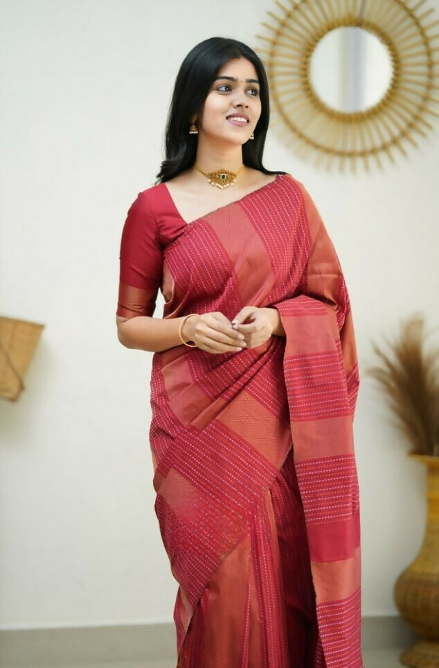 Partywear Designer Red Banarasi Silk Fancy Saree - Starwalk - Distacart