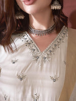 Thumbnail for Anouk Floral Embroidered V-Neck Mirror Work Anarkali Kurta & Trousers With Dupatta
