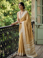 Thumbnail for Shree Shyam Fashion Mustard Yellow Linen Saree - Distacart