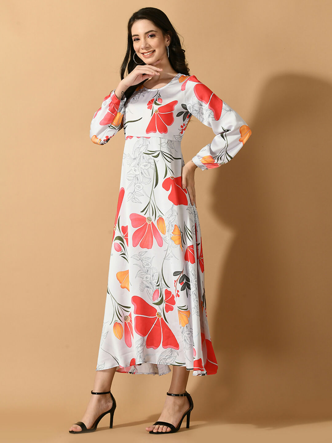 Myshka Women's White Fit and Flare Party Dress - Distacart