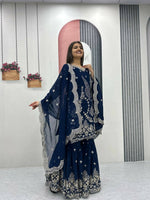 Thumbnail for Teeya Creation Womens New Heavy Fox Georgette Fabric With Heavy Embroidery Work Dark-Navy-Blue Kurta Set - Dista