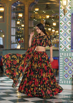 Thumbnail for Lorenvalley Fashion Black Tasar Silk Printed And Iconic Sparkle with Lace Border Lehenga Choli with Dupatta - Dista