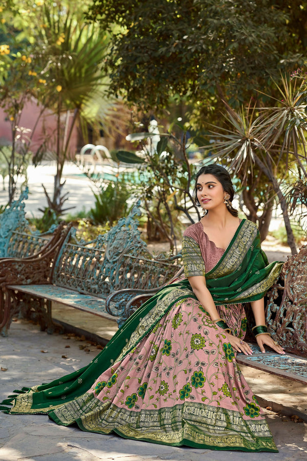 Vastranavya Kalamkari Print With Foil Print Lehenga with Unstitched Printed Blouse - Onion - Distacart