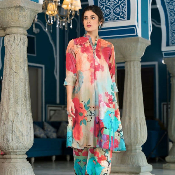 Designer Stylish Light Brown With Sky Pure Muslin Stitched Suit - Apoorva - Distacart