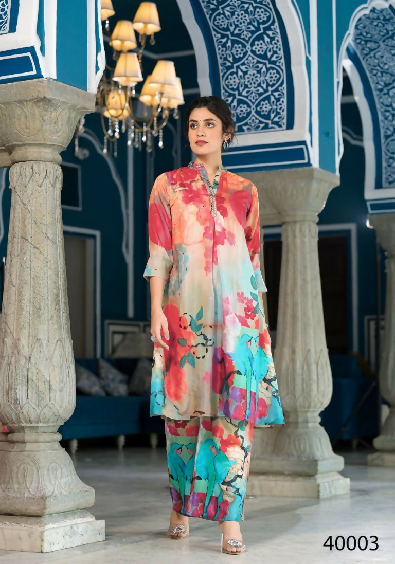 Designer Stylish Light Brown With Sky Pure Muslin Stitched Suit - Apoorva - Distacart