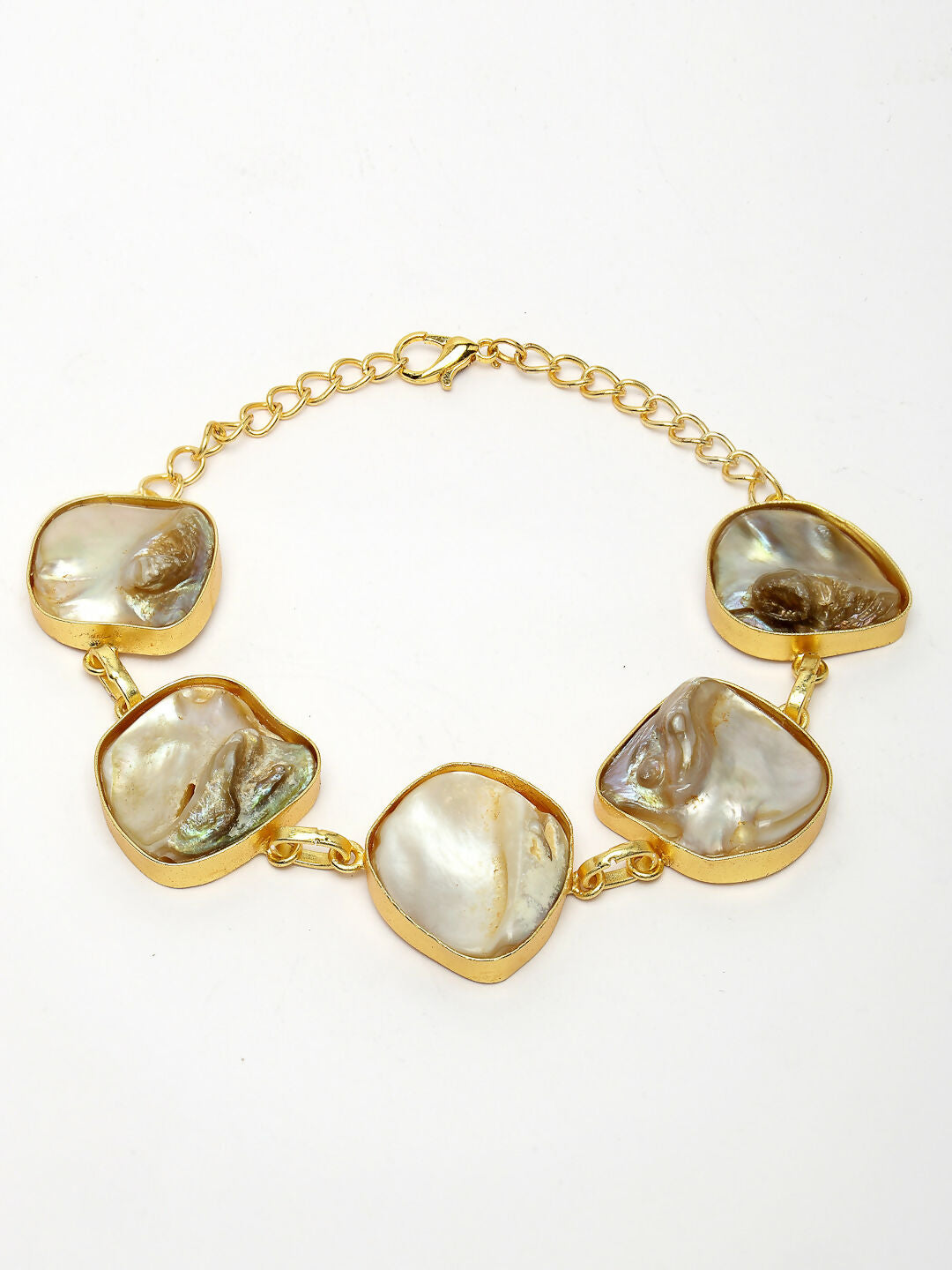 NVR Women's Gold-Plated Handcrafted Mother of Pearl Link Bracelet - Distacart
