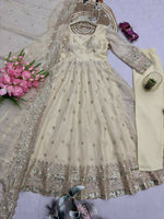 Thumbnail for Teeya Creation White Fendy Silk Designer Heavy Work Wedding Wear Long Gown - Distacart