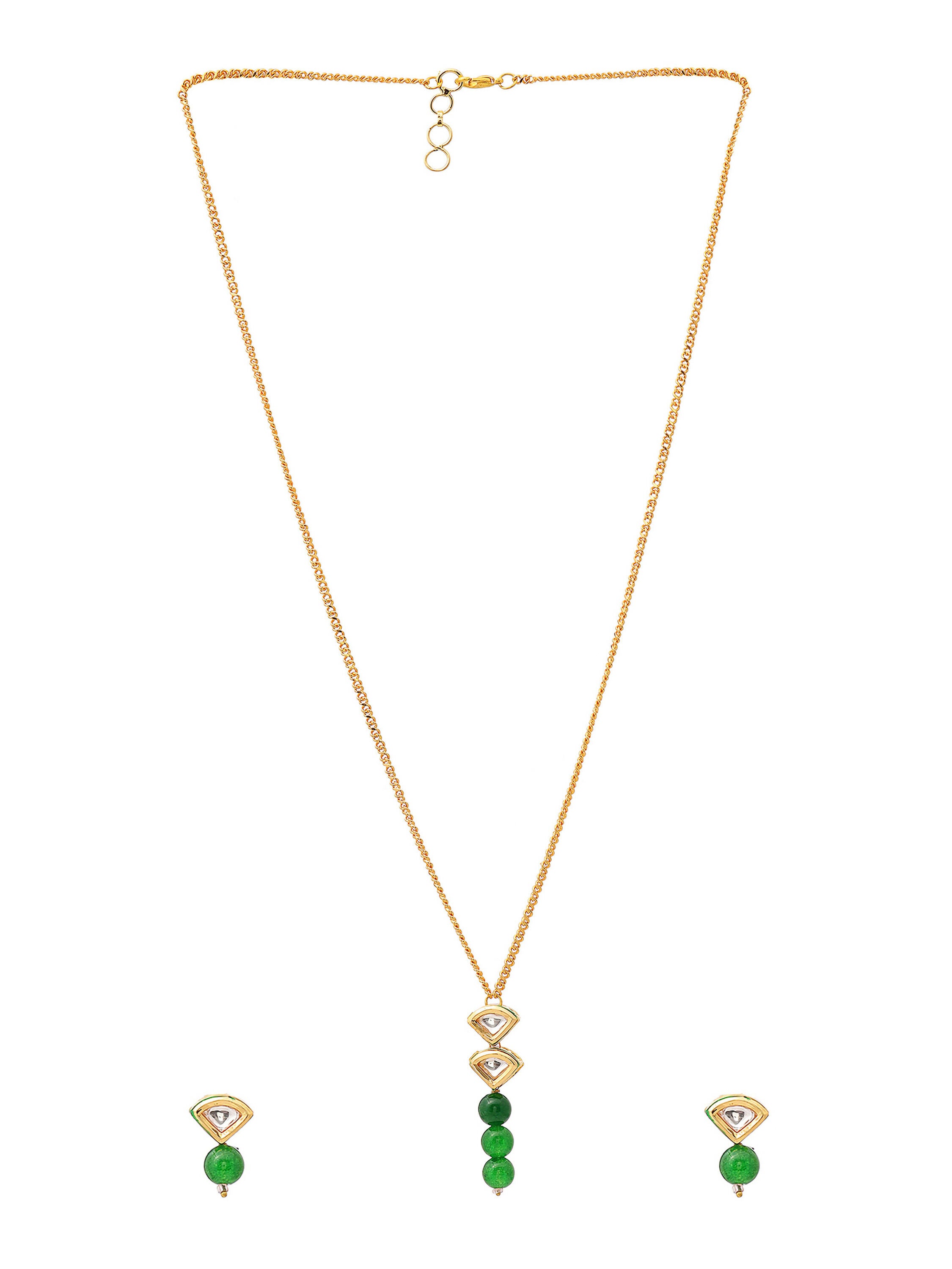 Ruby Raang Kundan and Green Stone Necklace with Studs