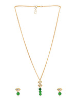 Thumbnail for Ruby Raang Kundan and Green Stone Necklace with Studs